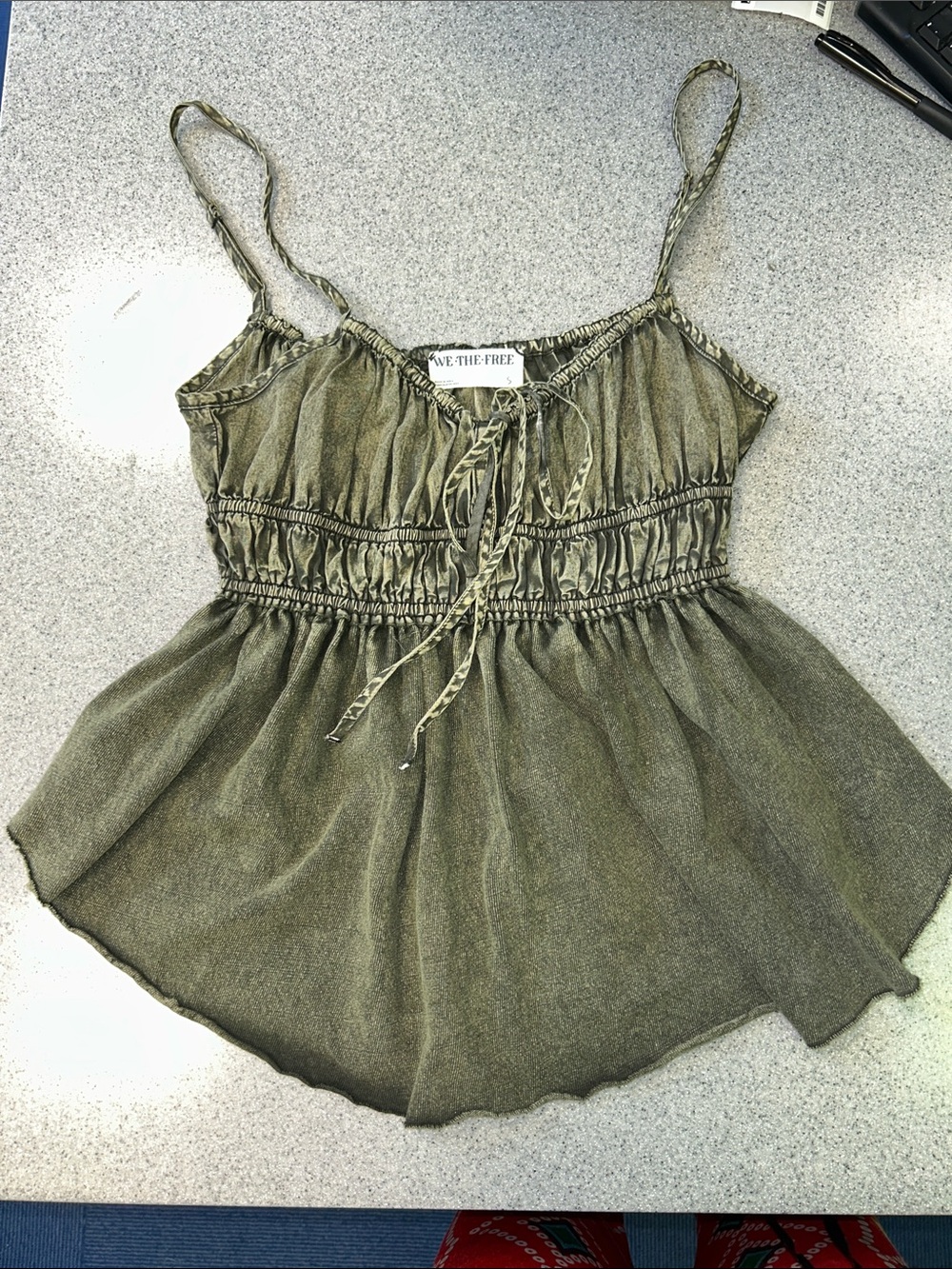 We The Free sz S Olive High-Waist Smocked Women's corset camisole 100% cotton